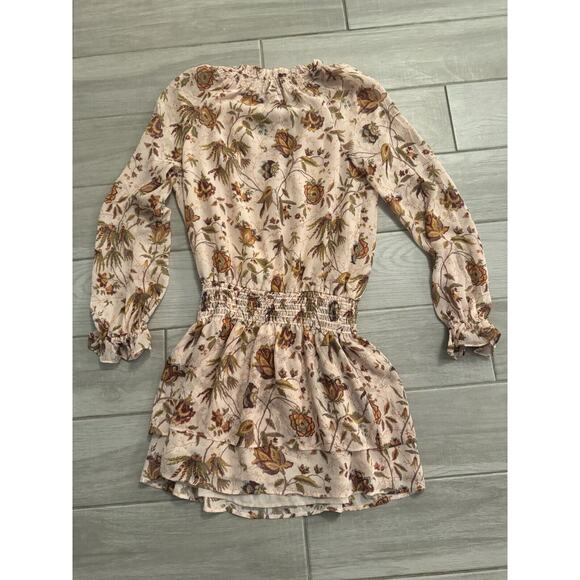 Paige Floral Paisley Tiered Mini Dress sz S: V Neck Ruffle, Smocked Waist, Flowy - Picture 8 of 9